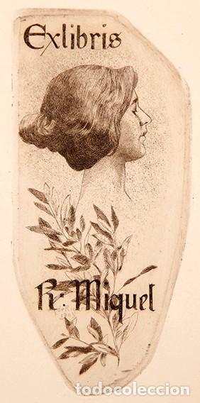 Arte: ALEXANDRE DE RIQUER - EXLIBRIS ORIGINAL - AGUAFUERTE - RAMON MIQUEL Y PLANAS - Foto 1