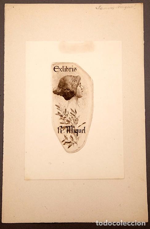 Arte: ALEXANDRE DE RIQUER - EXLIBRIS ORIGINAL - AGUAFUERTE - RAMON MIQUEL Y PLANAS - Foto 2