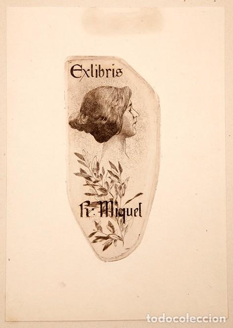 Arte: ALEXANDRE DE RIQUER - EXLIBRIS ORIGINAL - AGUAFUERTE - RAMON MIQUEL Y PLANAS - Foto 3