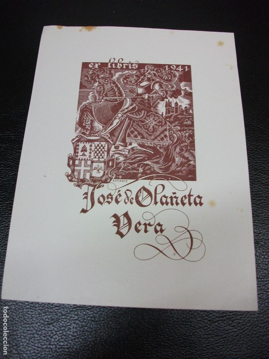 Arte: EXLIBRIS DE ESTIARTE PARA JOSE DE OLA&Ntilde;ETA VERA - EX LIBRIS - Foto 1