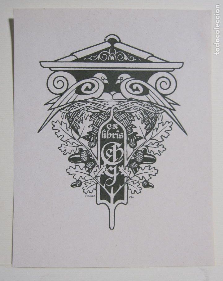 Arte: JOSEP TRIAD&Oacute;. EXLIBRIS CH. E. Y. 1918. 10,5 X 8 CM - Foto 1