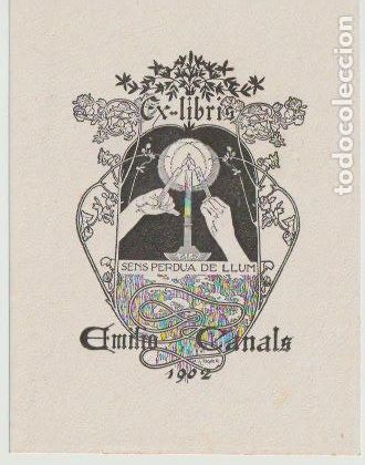 Arte: EX LIBRIS PARA EMILIO CANALS / A. de Riquer &ndash; 1902 - Foto 1