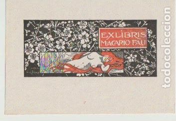Arte: EX LIBRIS PARA MACARIO FAU / A. de Riquer - 1902 - Foto 1