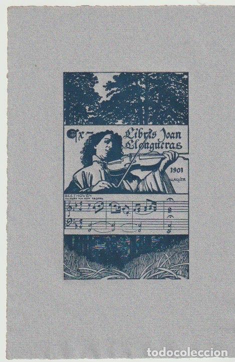 Arte: EX LIBRIS PARA JOAN LLONGUERAS / A. de Riquer -1901 - Foto 1