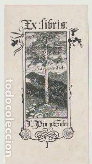 Arte: EX LIBRIS PARA J. PIN Y SOLER / A. de Riquer &ndash; 1902 - Foto 1