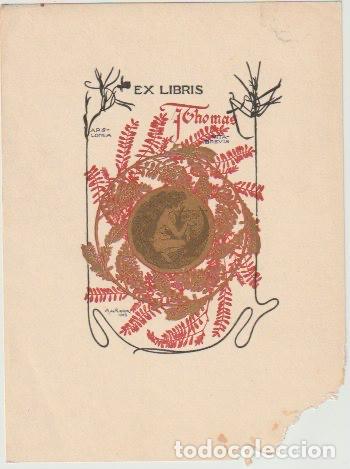 Arte: EX LIBRIS PARA J. THOMAS / A. de Riquer - 1902 - Foto 1