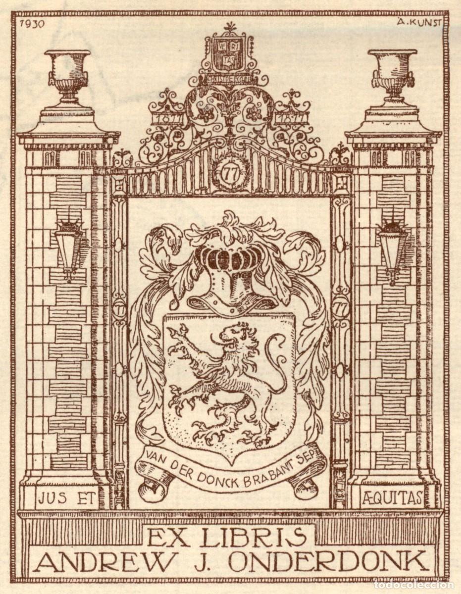 Arte: Exlibris Bookplate Ex-Libris Andrew J. Onderdonk 10 x 8 cms. - Foto 1
