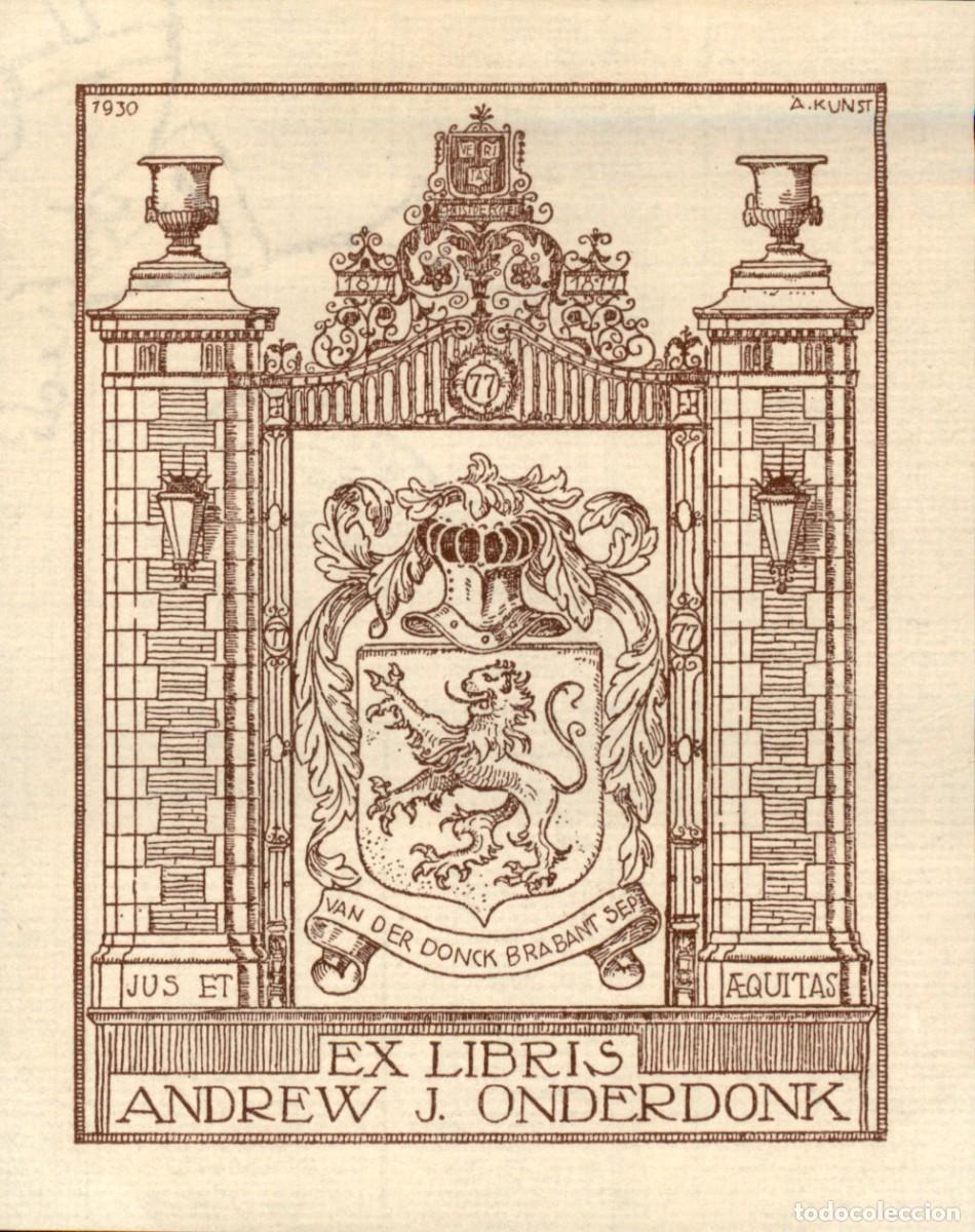 Arte: Exlibris Bookplate Ex-Libris Andrew J. Onderdonk 10 x 8 cms. - Foto 2