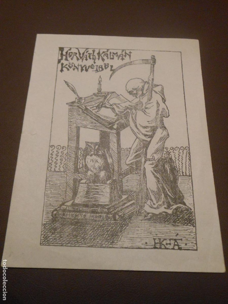 Arte: EXLIBRIS MACABRO BUHO CALAVERA MUERTE EX LIBIRIS RUMANIA - Foto 1