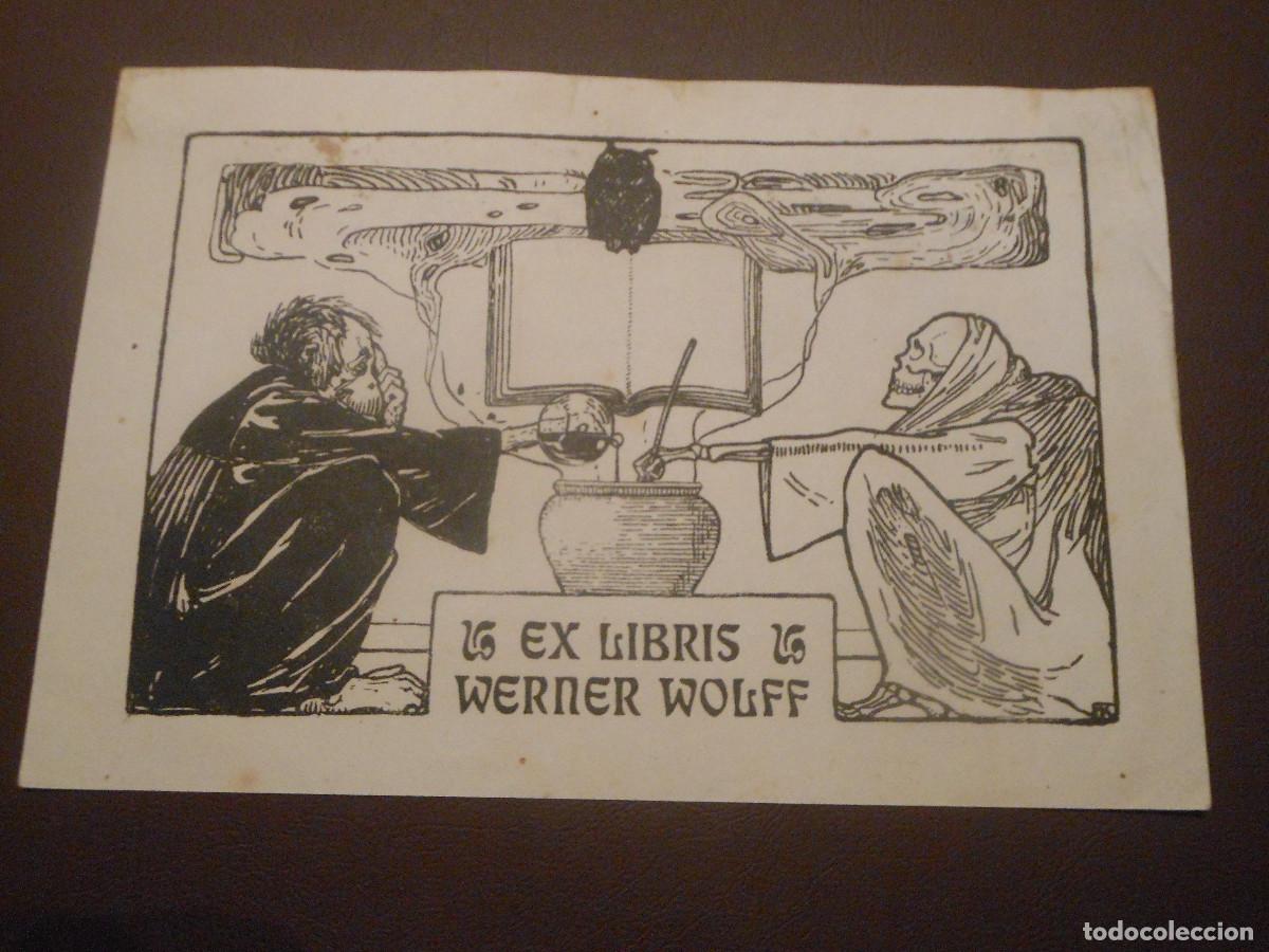 Arte: EXLIBRIS MACABRO PARA WERNER WOLFF BUHO MUERTE DESNUDO EX LIBIRIS - Foto 1