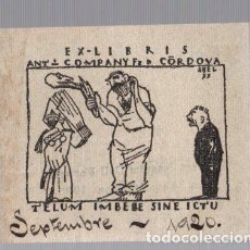 Arte: EXLIBRIS ANTONI COMPANY FERNANDEZ DE CORDOBA, CATALUÑA. AÑO 1920