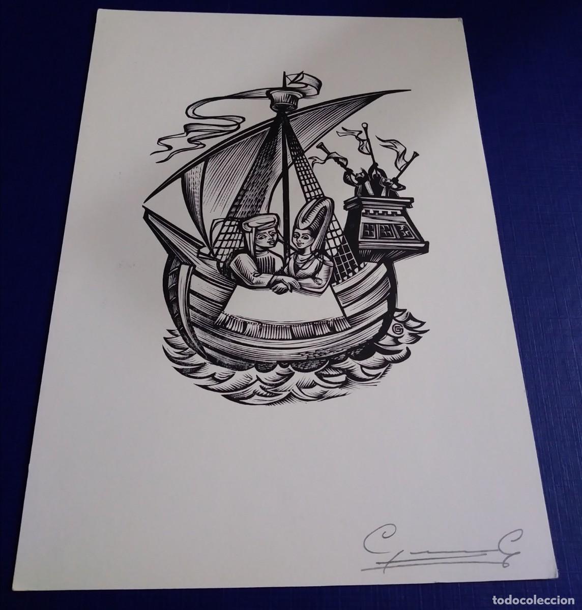 Arte: EXLIBRIS DE PAREJA EN BARCO - Foto 1