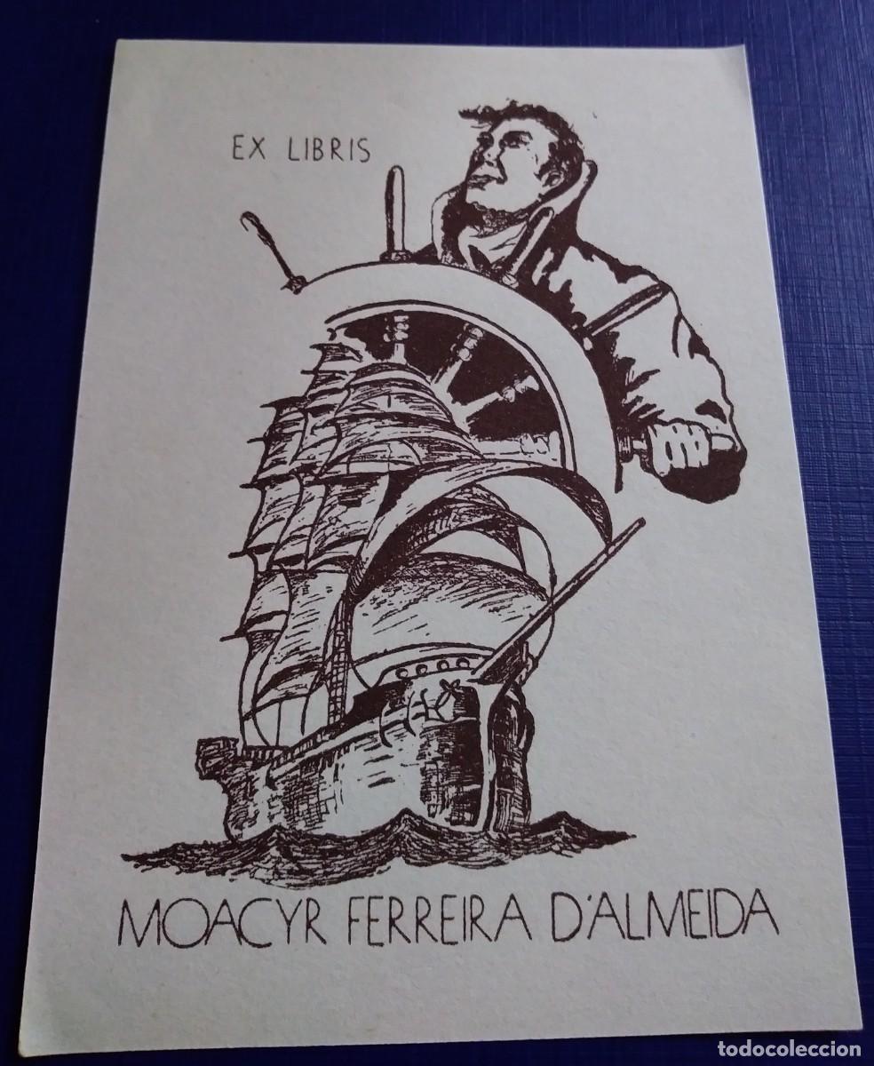 Arte: EXLIBRIS de HOMBRE EN EL TIM&Oacute;N DE UN BARCO - Foto 1