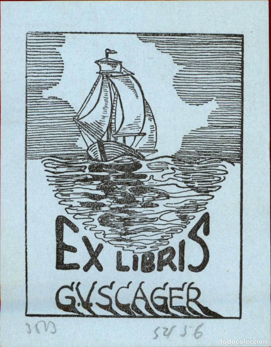Arte: G. V. Scager 9 x 7 cms &ndash; Ex Libris, Bookplate, Exlibris - Foto 2