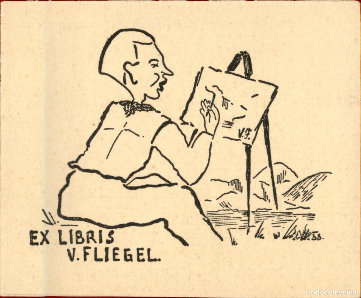 Arte: V. Fliegel 6 x 6 cms &ndash; Ex Libris, Bookplate, Exlibris - Foto 2