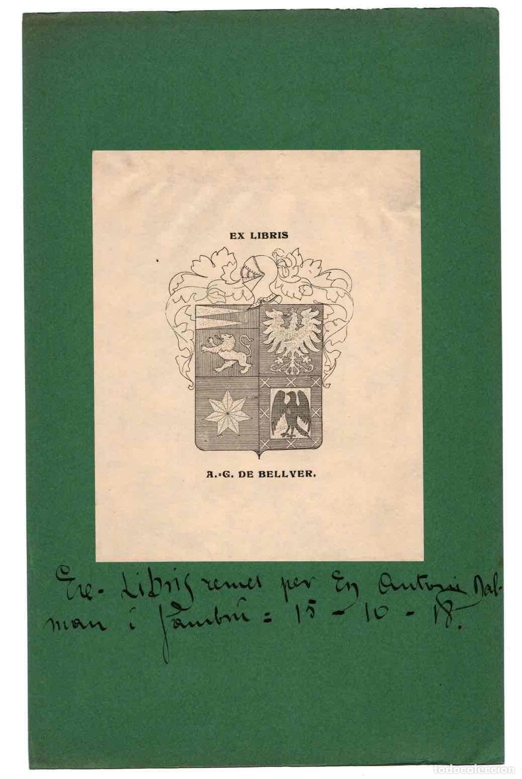 Arte: EXLIBRIS A. G. DE BELLVER. A&Ntilde;O 1918 - Foto 1