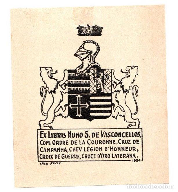 Arte: EXLIBRIS NUNO S. DE VASCONCELLOS. A&Ntilde;O 1934 - Foto 1