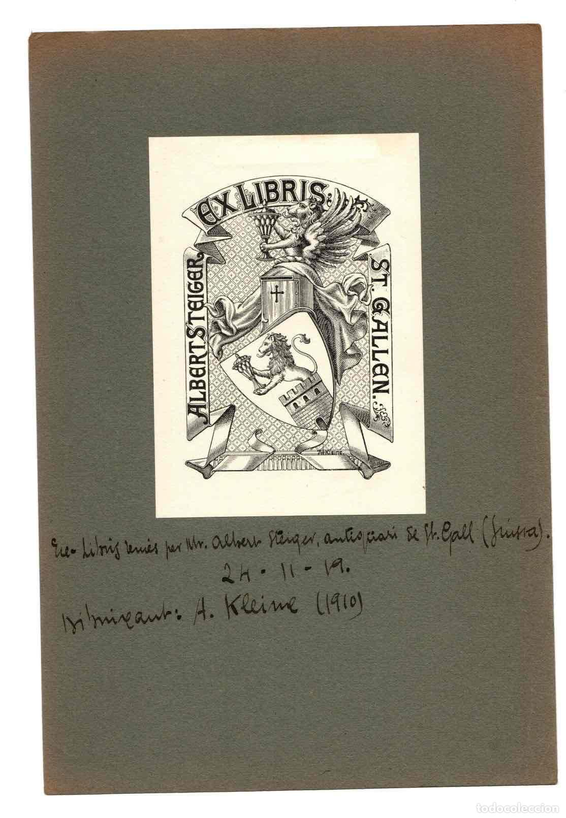 Arte: EXLIBRIS ALBERT STEIGER. SUIZA. ILUSTRADOR A. KLEINE 1910 - Foto 1