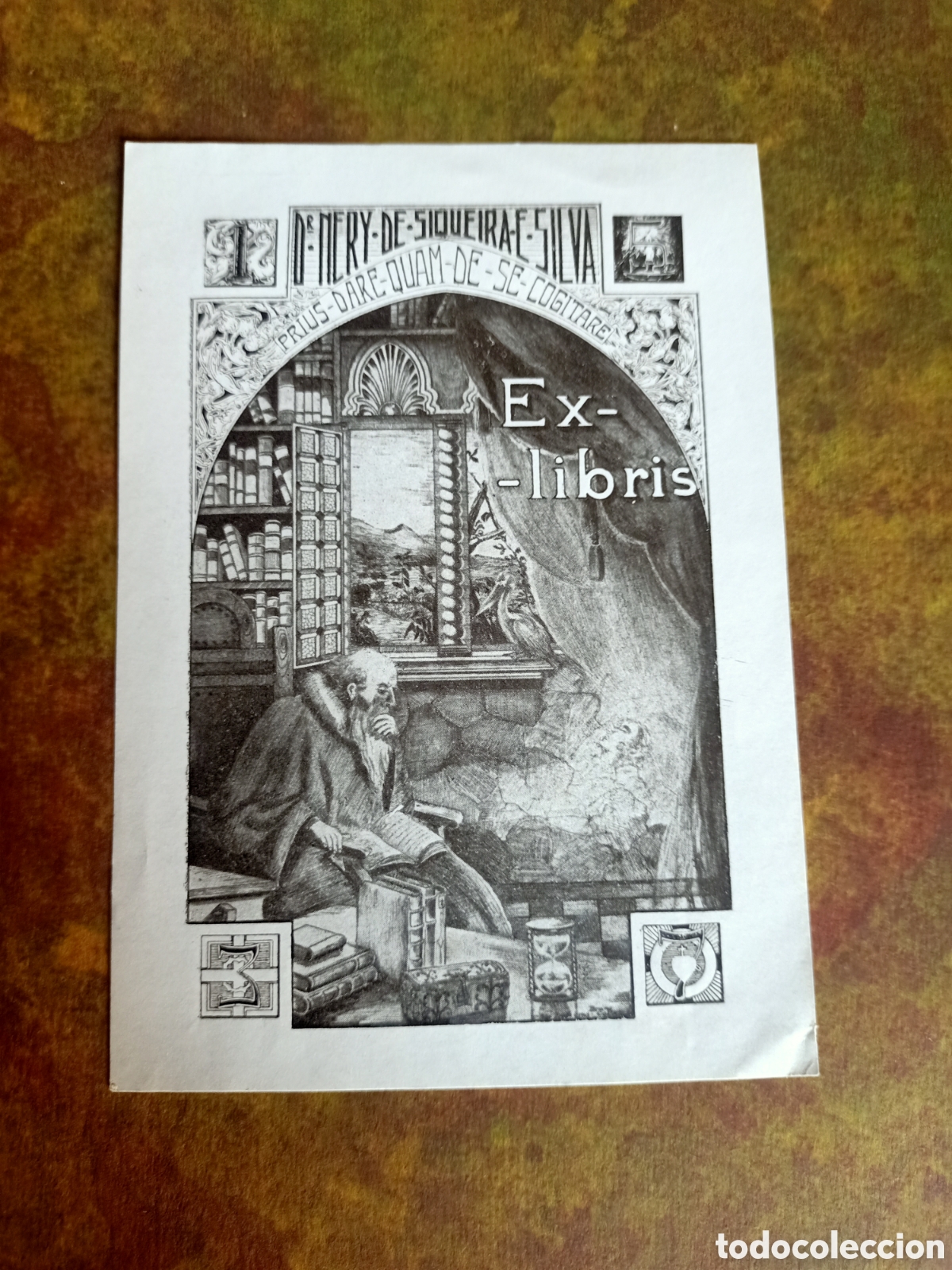 Arte: Ex-libris antiguo presentado en una cartulina - Foto 1