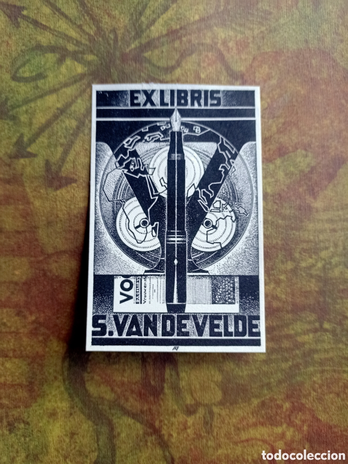 Arte: Exlibris antiguo sobre una cartulina - Foto 1