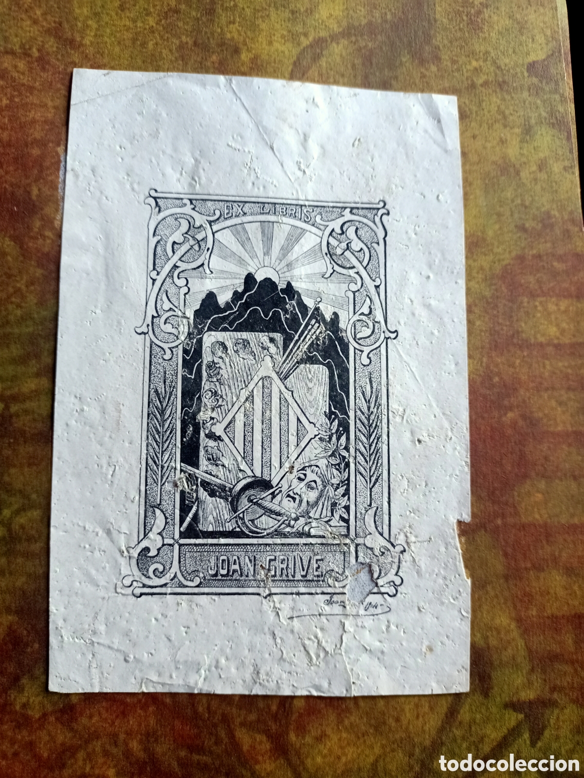 Arte: Exlibris antiguo sobre una cartulina - Foto 1