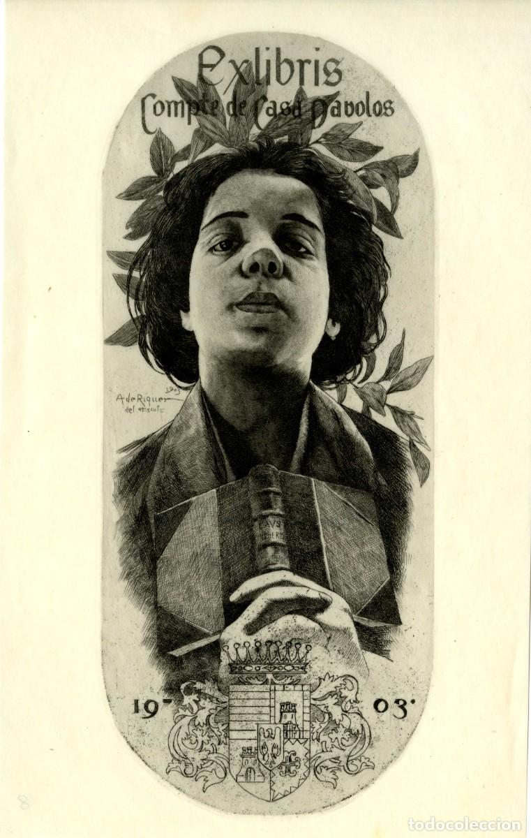 Arte: Alexandre de Riquer. Ex libris Compte de Casa Davolos, 1903 - Foto 1