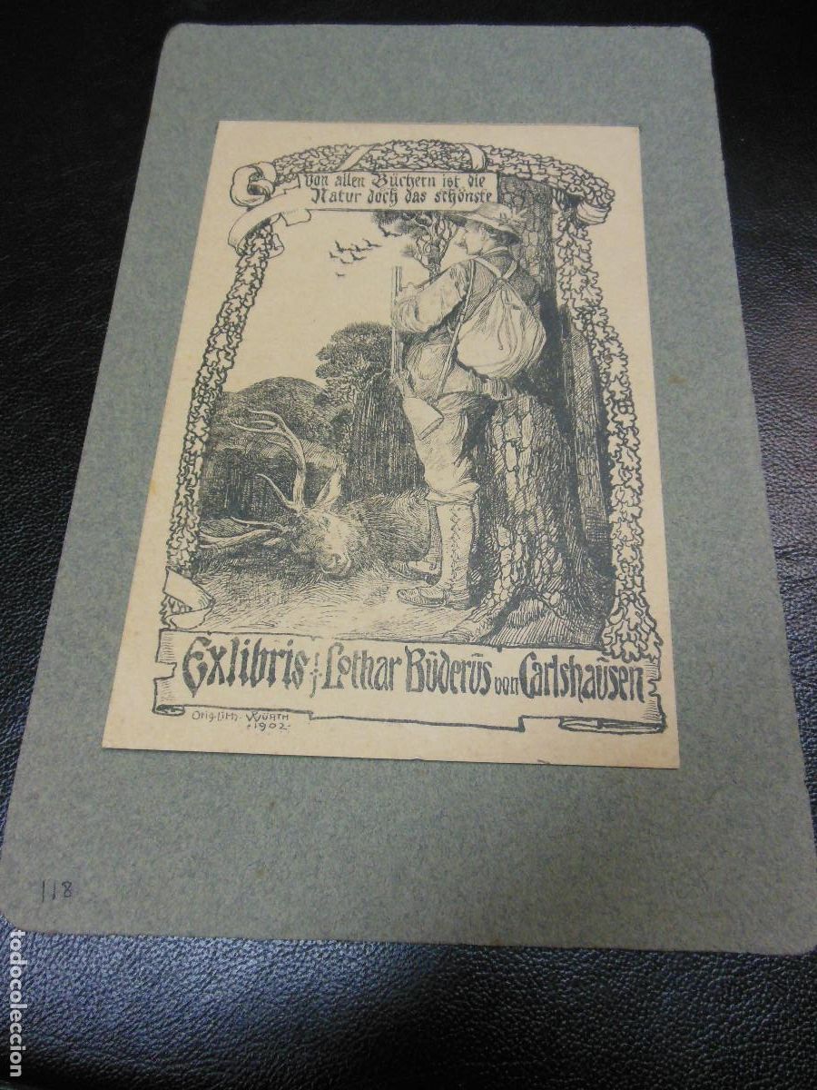 Arte: EXLIBRIS DE CAZA PARA LOTHAR BUDERUS EX LIBRIS 1902 - Foto 1