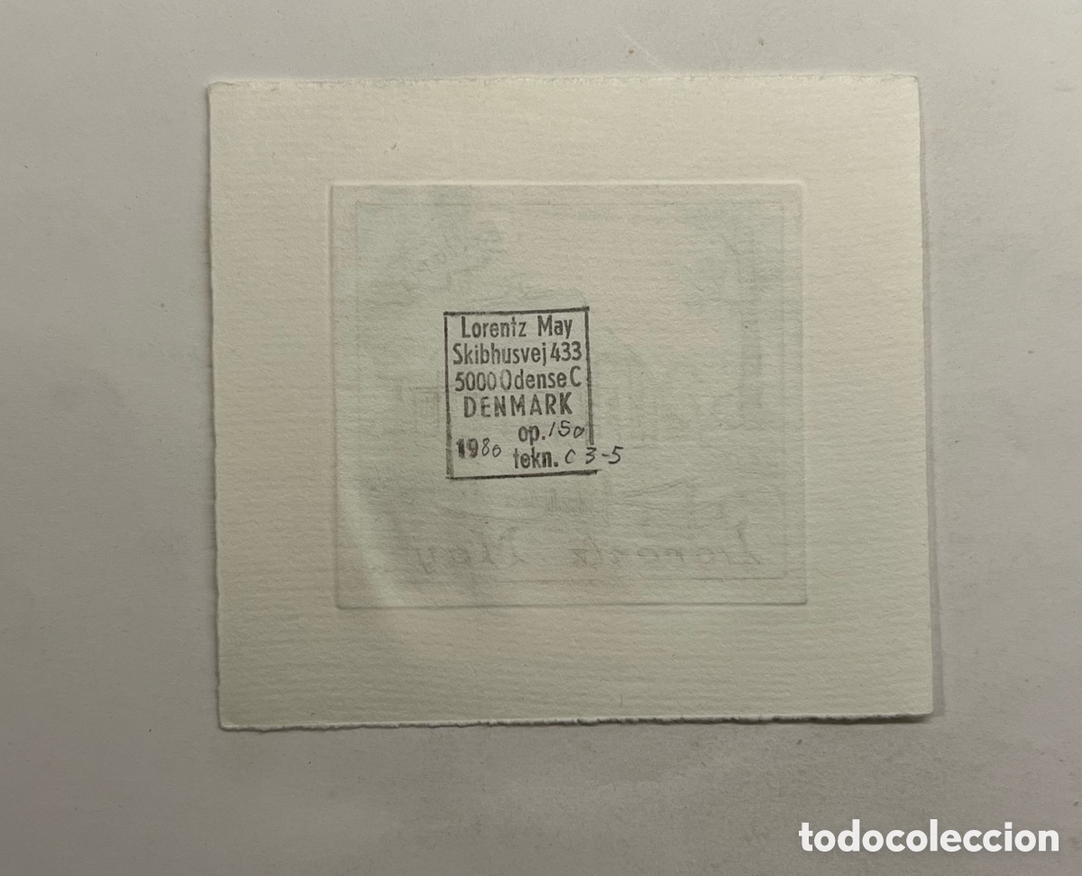 Arte: EXLIBRIS.. Ex Libris Bookplate Lorentz May Denmark Medidas: 10 x 10 cms. - Foto 2