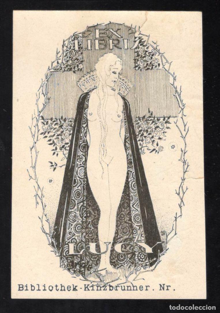 Arte: EX-LIBRIS LUCY. Mujer desnuda con capa - Foto 1