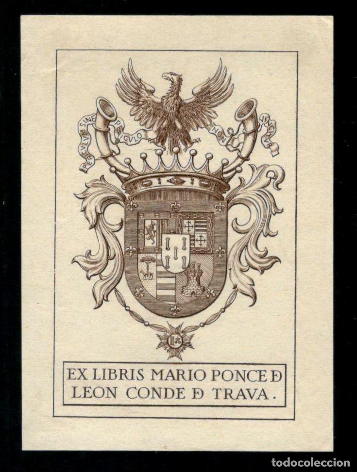 Arte: EX-LIBRIS HER&Aacute;LDICO MARIO PONCE DE LEON, Conde de Trava - Foto 1