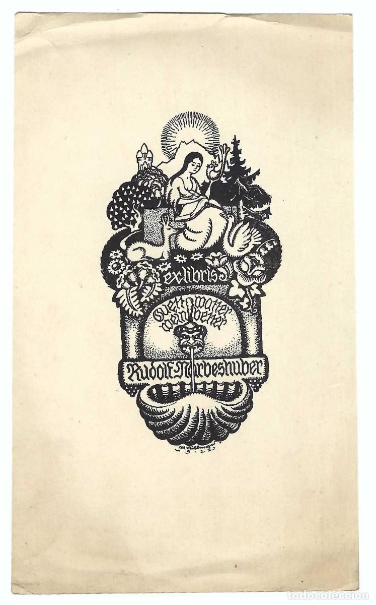 Arte: EX- LIBRIS.- RUDOLF NARBESHUBER. PAJARO. CIERVO. CASTILLO. ARTE. LIBROS. 1922 - Foto 1