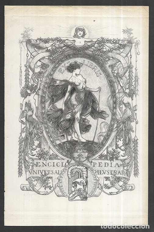 Arte: Alexandre de Riquer, Ex-libris de la Enciclopedia Universal Ilustrada. Grabado - Foto 1