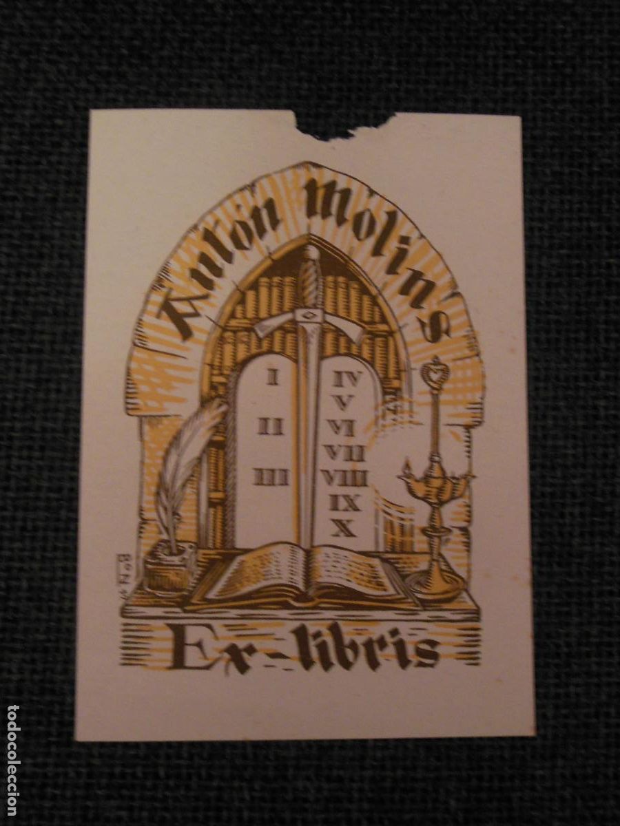 Arte: EXLIBRIS DE BON PARA ANT&Oacute;N MOLINS EX LIBRIS ESPADA PLUMA - Foto 1