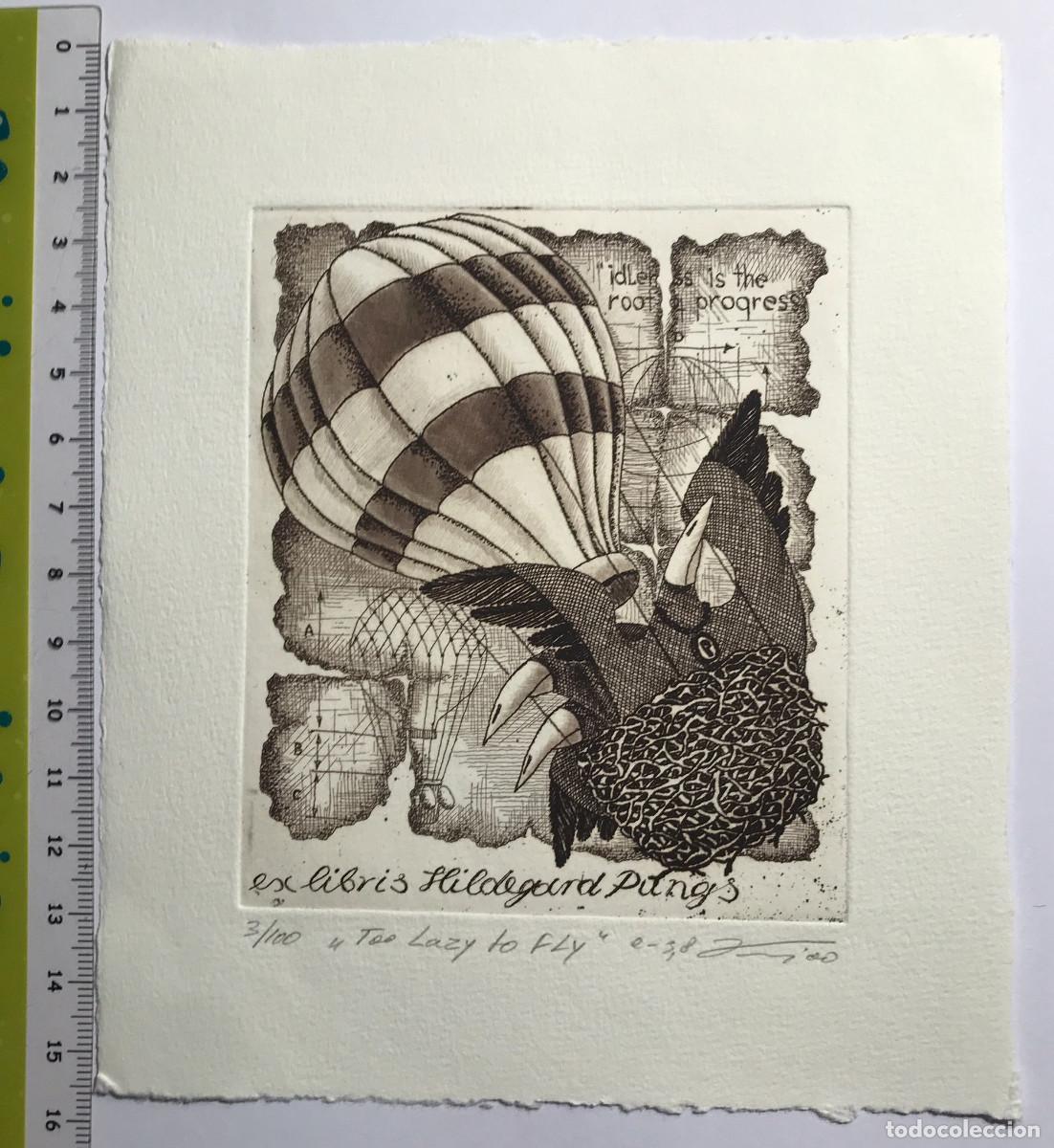 Arte: Ex-libris Exlibris Andriy Kens, 2000. Globo aerost&aacute;tico Cuervo - Foto 1