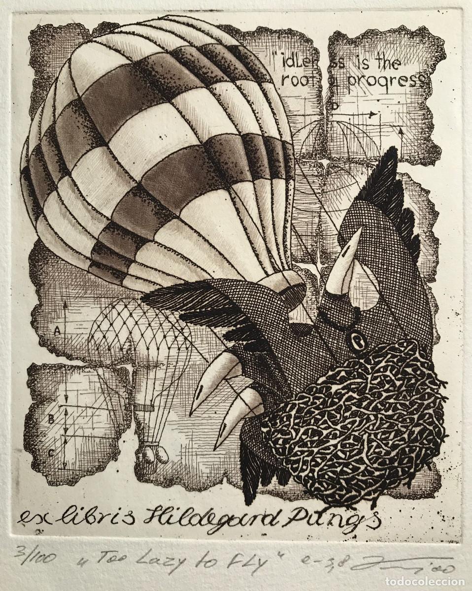 Arte: Ex-libris Exlibris Andriy Kens, 2000. Globo aerost&aacute;tico Cuervo - Foto 2