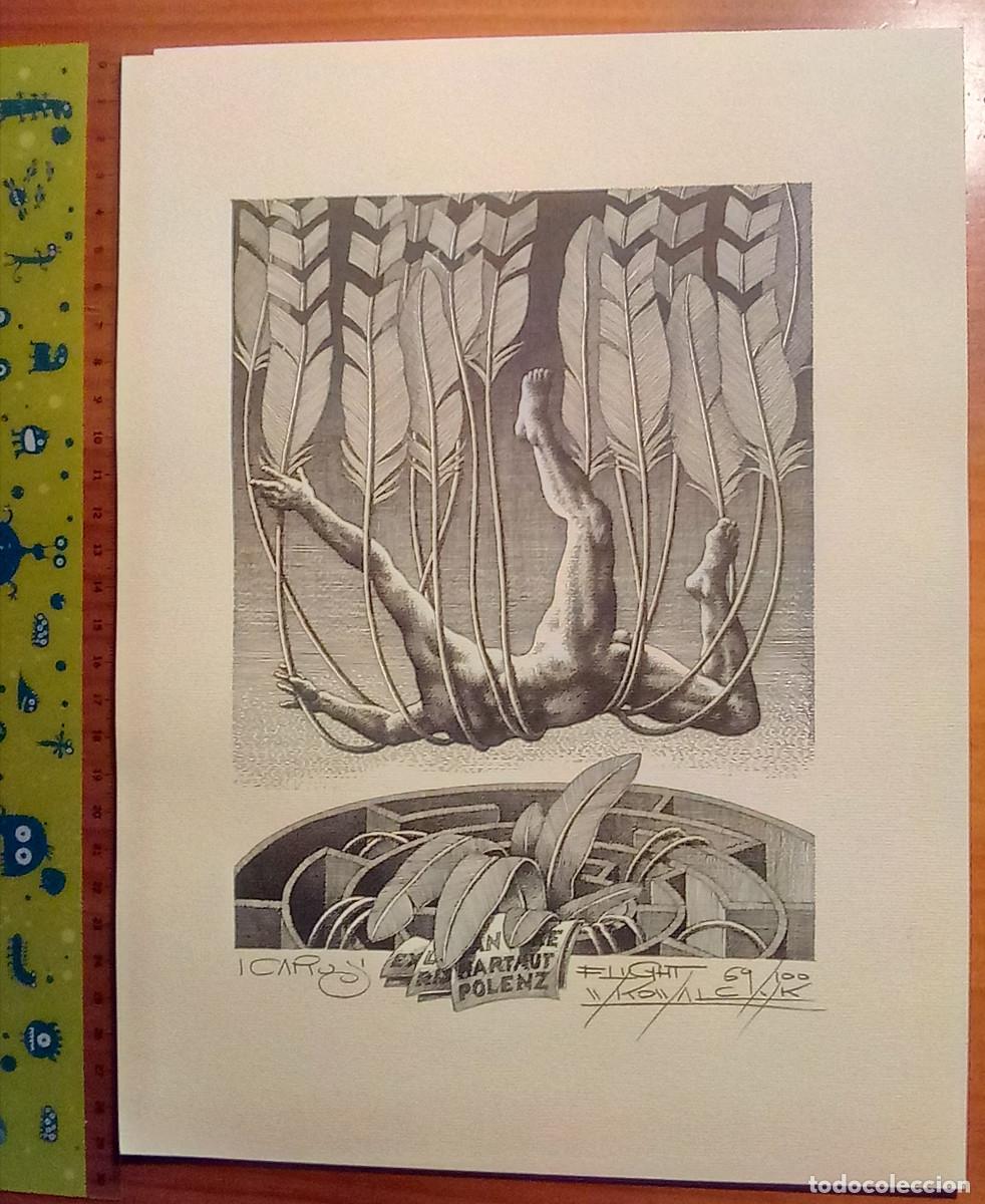 Arte: Ex-libris Exlibris Wojtek Kowalczyk. Laberinto Pluma Vuelo de &Iacute;caro - Foto 1