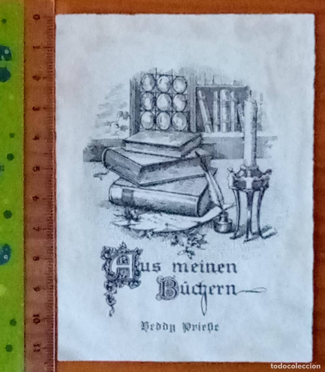 Arte: Ex-libris Exlibris. Libro Vela Tintero Pluma Desnudo - Foto 1