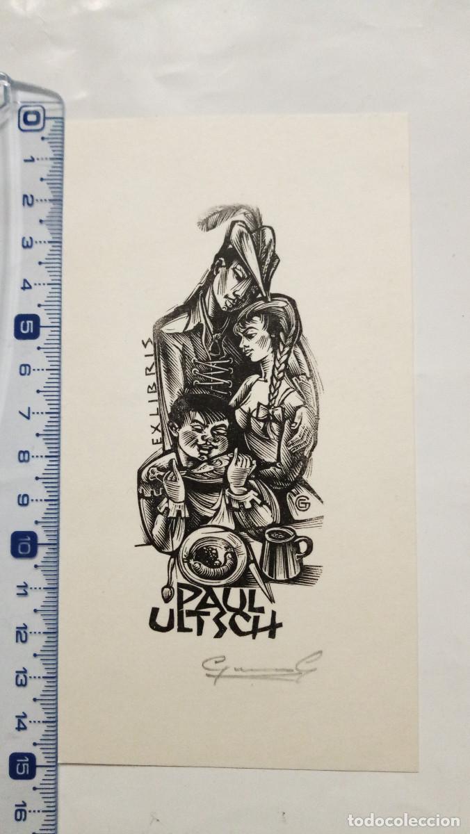 Arte: Ex-libris Exlibris Gerard Gaudaen. Hombre Mujer Comida Cerveza - Foto 1