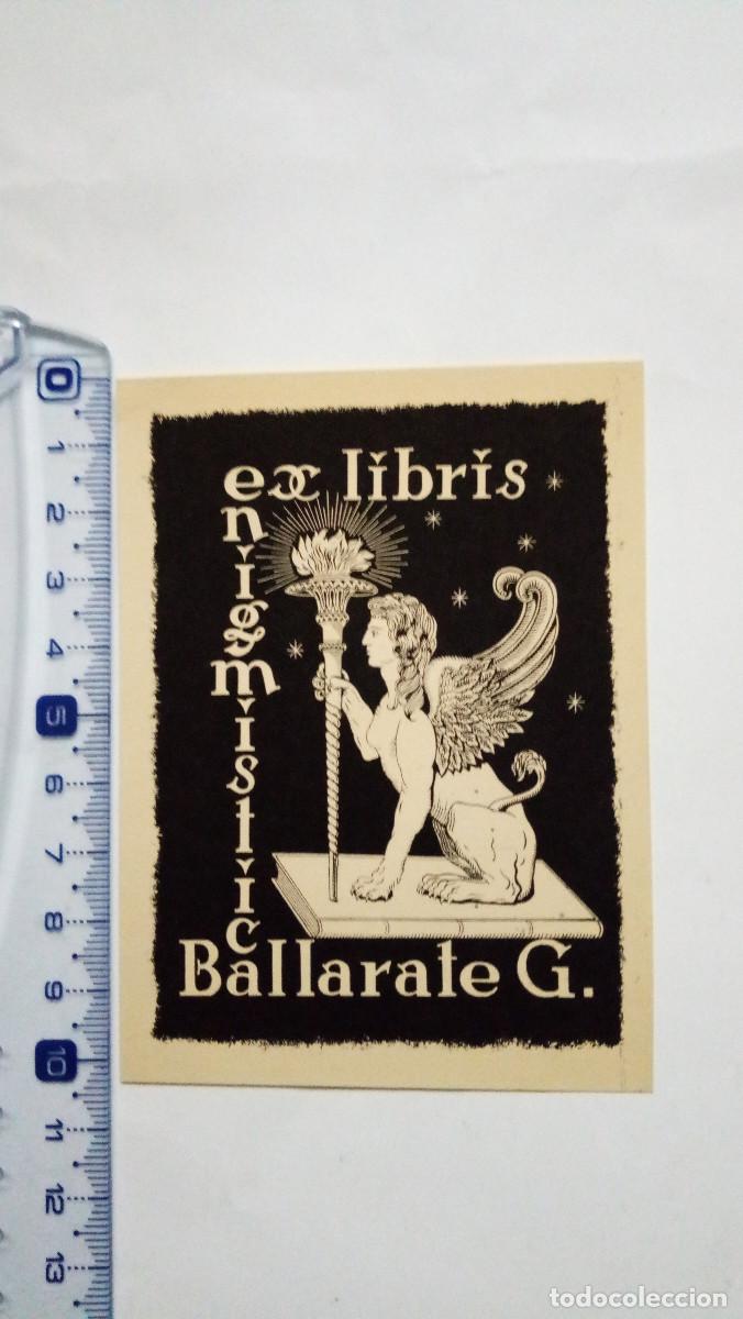Arte: Ex-libris Exlibris Gemma Ballarate. Esfinge Desnudo Antorcha Libro