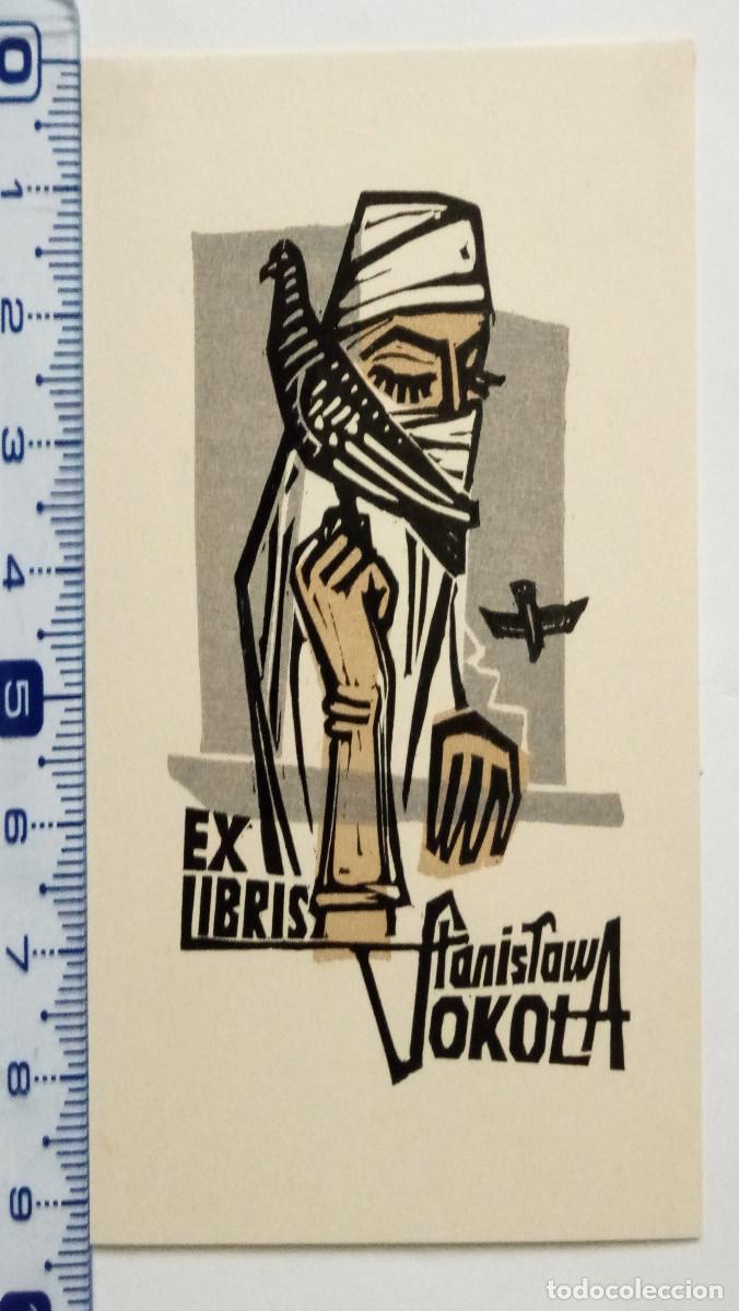 Arte: Ex-libris Exlibris Edward Grabowski. Mujer Velo Paloma