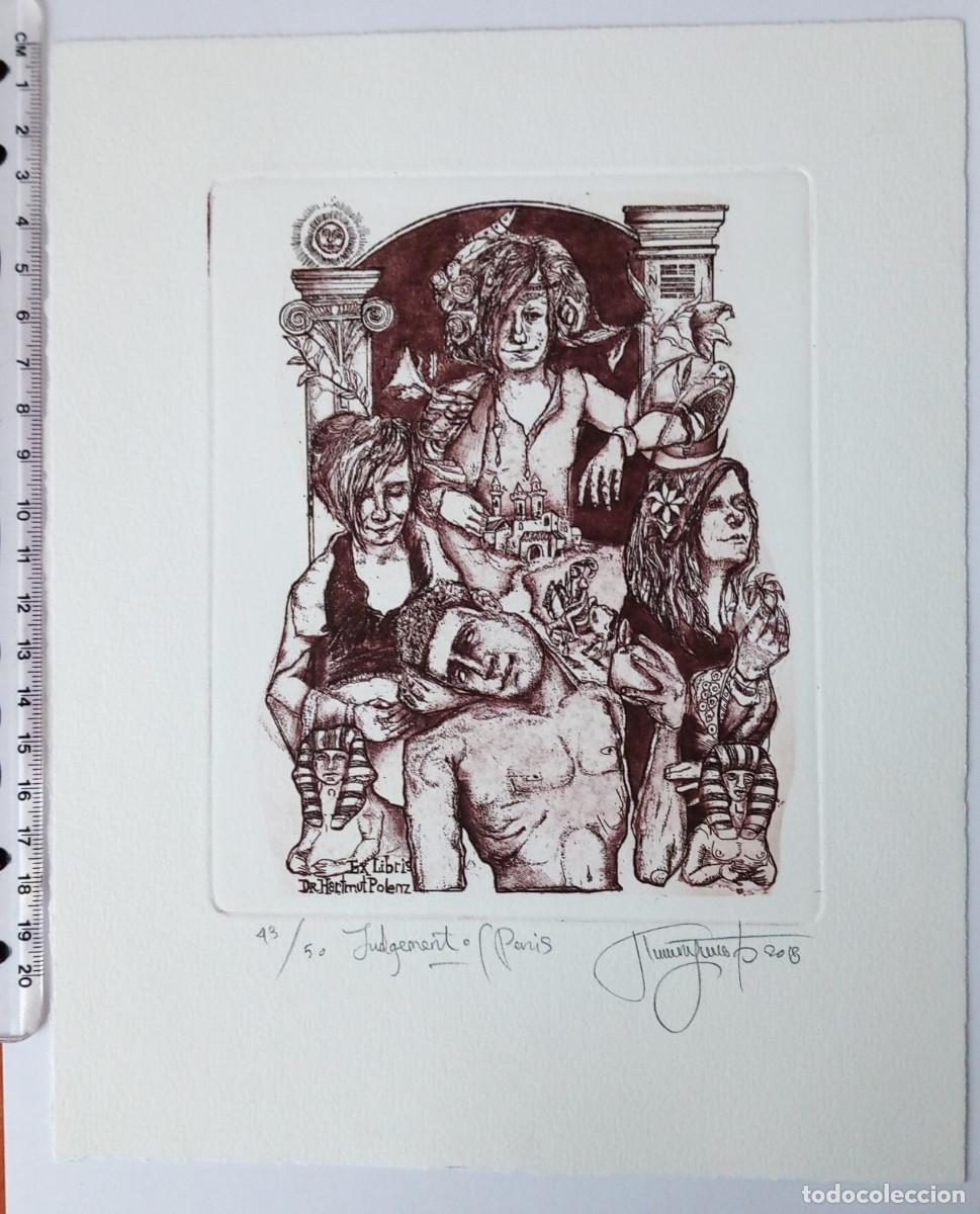 Arte: Ex-libris Exlibris Bogdan Pilipushko, 2018. Juicio de Paris Hombre Muchacha Manzana Esfinge Desnudo