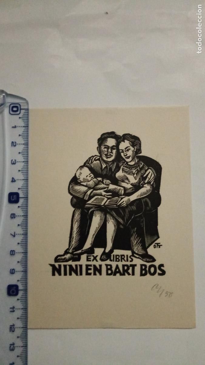 Kunst: Ex-libris Exlibris Herbert Ott. Familia Hombre Mujer Ni&ntilde;o Libro