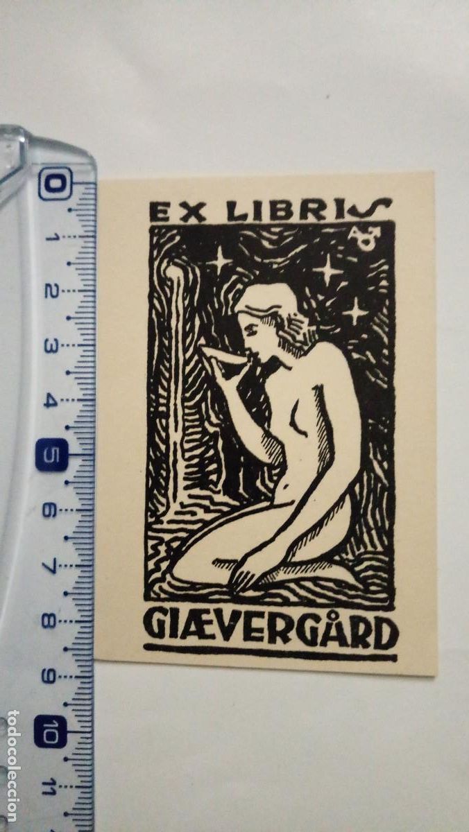 Arte: Ex-libris Exlibris Albert Jaern, 1936. Mujer Desnudo Fuente