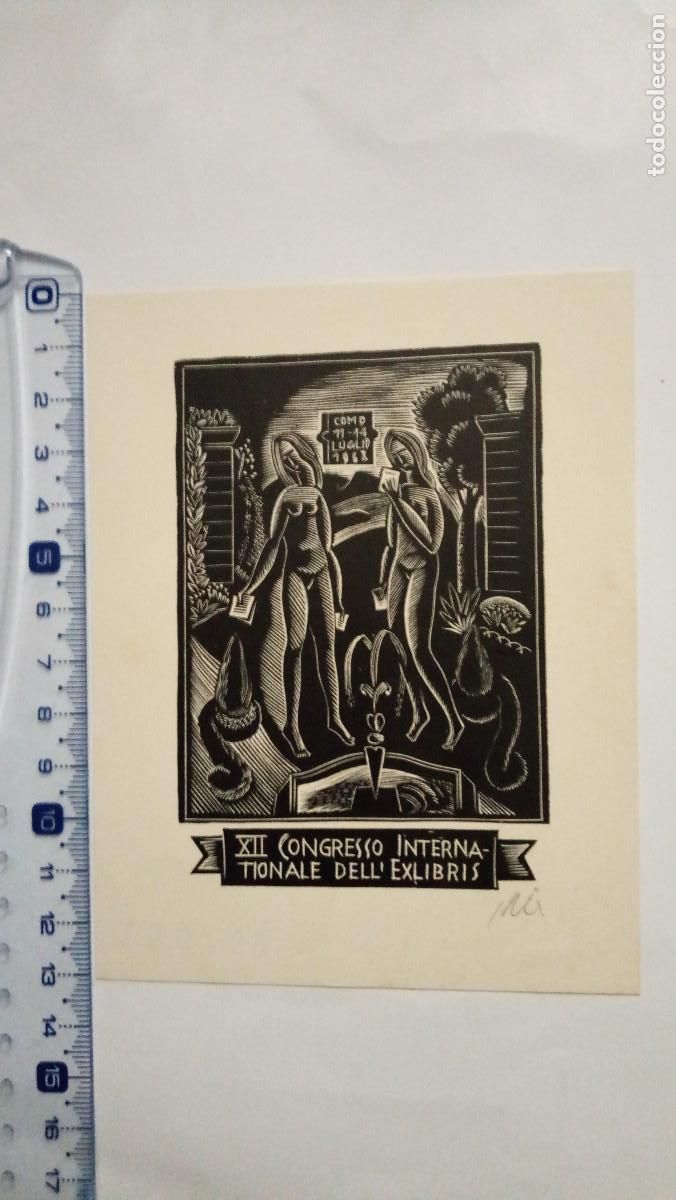 Arte: Ex-libris Exlibris John Dix, 1968. Mujer Desnudo Jard&iacute;n Como