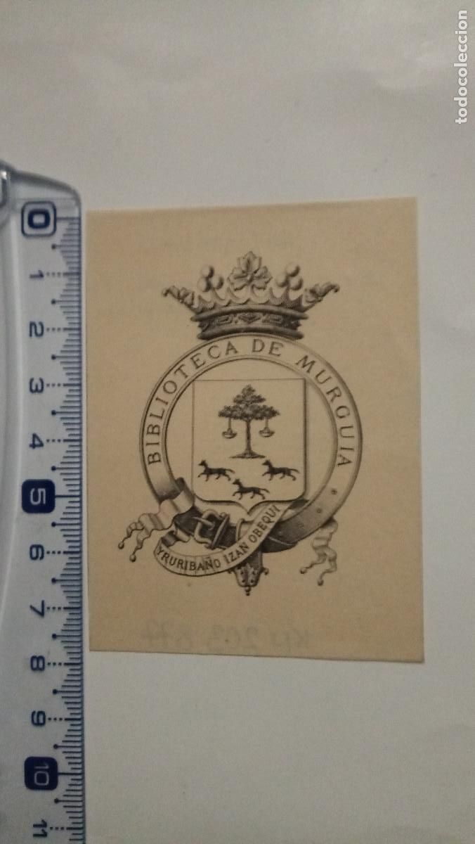 Arte: Ex-libris Exlibris Biblioteca de Murgu&iacute;a Murgia. Her&aacute;ldica Arbol Caldero Perro Yruriba&ntilde;o izan obequi