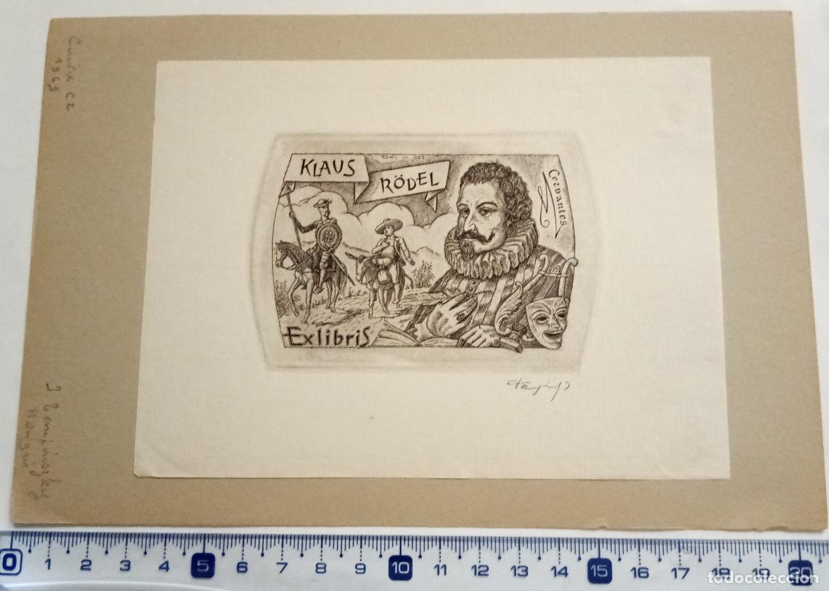 Arte: Ex-libris Exlibris Istv&aacute;n Tempinszky, opus 93, 1969. Cervantes Don Quijote Sancho Panza