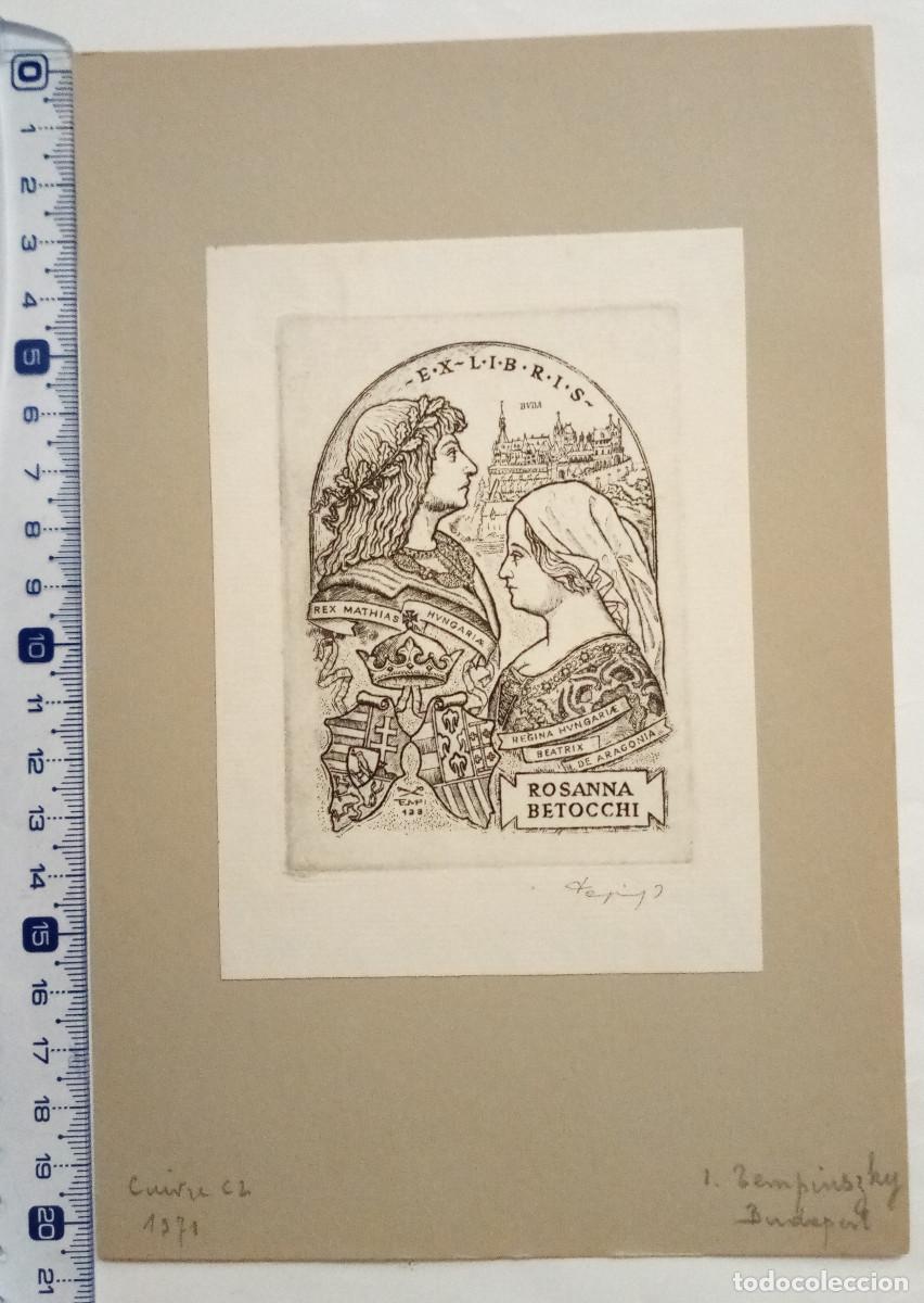 Arte: Ex-libris Exlibris Istv&aacute;n Tempinszky, 1971. Hungr&iacute;a Budapest Rey Mat&iacute;as Reina Beatriz de Arag&oacute;n