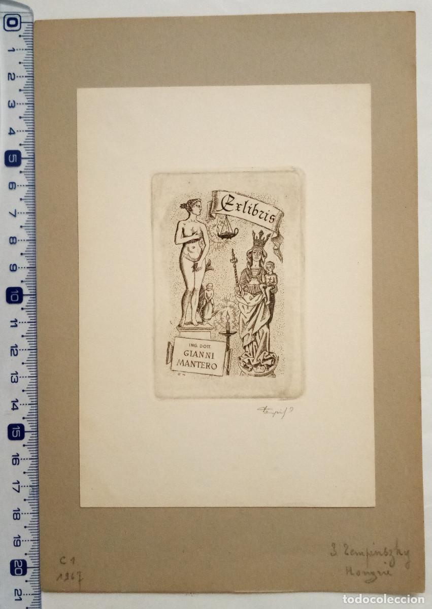 Arte: Ex-libris Exlibris Istv&aacute;n Tempinszky, opus 74, 1967. Virgen Mar&iacute;a Ni&ntilde;o Jes&uacute;s Venus delf&iacute;n Desnudo
