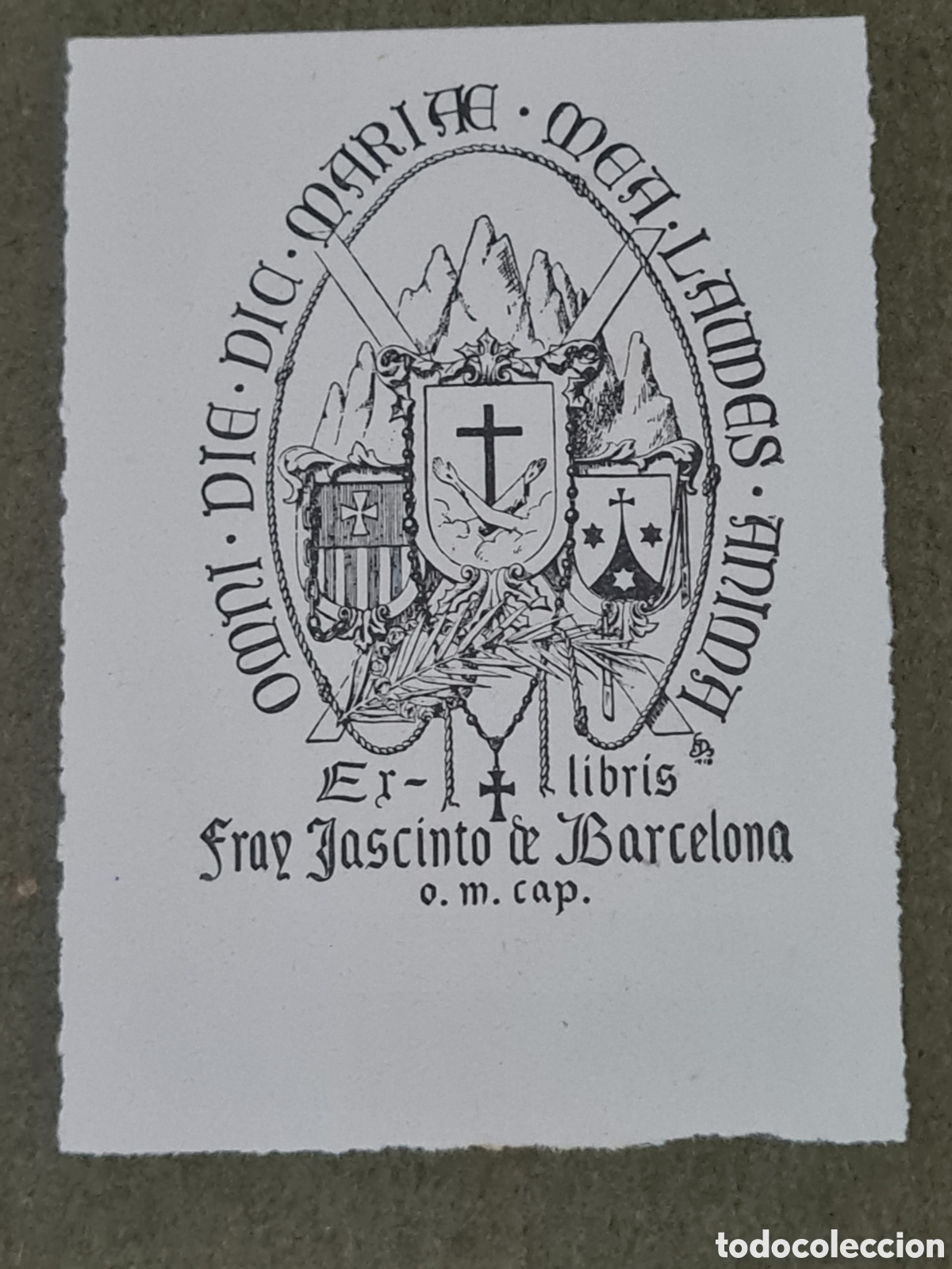 Arte: Antiguo Ex-libris Fray Jascinto de Barcelona o.m.cap.