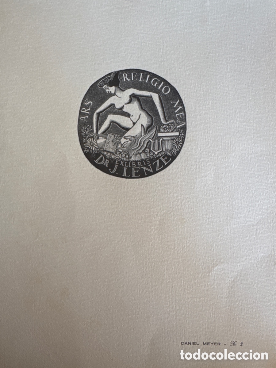 Arte: Ex-Libris-Xilogr&aacute;fica de DANIEL MEYER-X2-Dr. J. Lenze-AEB N.20&rdquo;Ars Religio Mea&rdquo;